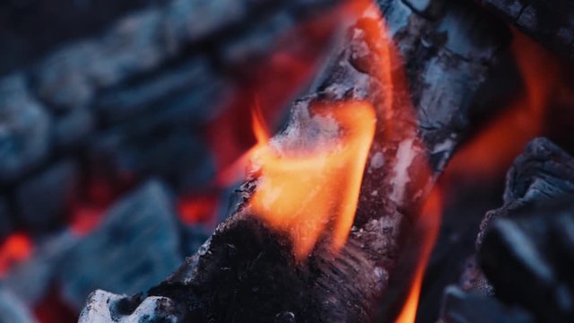Burning Wood. Burning fire in a home fireplace. Slow motion