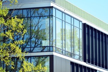  The windows of a modern building for offices. Business buildings architecture.