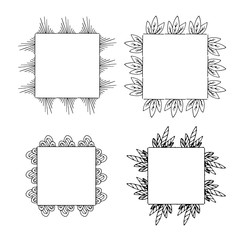 Four square frames of black and white decorative elements. Isolated frames on white background for your design