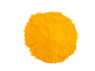 A round bunch of turmeric powder on white isolated background. Indian cuisine, ayurveda, naturopathy concept
