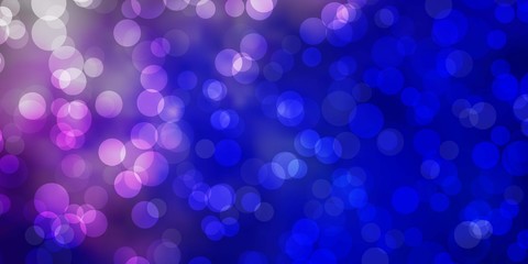 Light Pink, Blue vector layout with circle shapes. Glitter abstract illustration with colorful drops. Pattern for wallpapers, curtains.