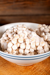 Frozen chickpeas in bowl.