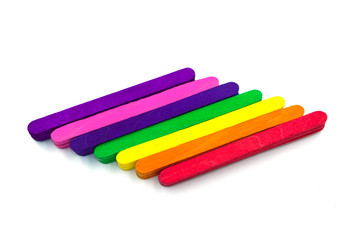 beauty rainbow wooden multi color love LGBT. wood sticks decoration paint. Rhombus shape Isolated white background