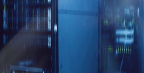 Blurred Server Rack. Technology Business Concept. 