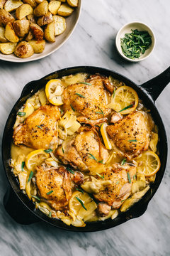 Artichoke Chicken in an iron skillet