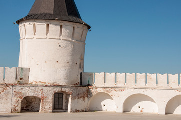 Historical and Architectural Museum-Reserve with Kremlin and round ancient tower from white brick