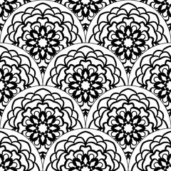 Abstract mandala fish scale seamless pattern. Ornamental tile, mosaic background. Floral patchwork infinity card. Arabic, Indian, ottoman motifs. Vector illustration.   © _aine_