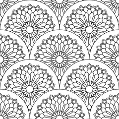 Abstract mandala fish scale seamless pattern. Ornamental tile, mosaic background. Floral patchwork infinity card. Arabic, Indian, ottoman motifs. Vector illustration.   © _aine_