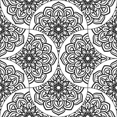 Abstract mandala fish scale seamless pattern. Ornamental tile, mosaic background. Floral patchwork infinity card. Arabic, Indian, ottoman motifs. Vector illustration.  