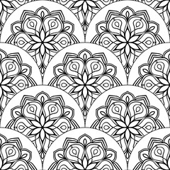 Abstract mandala fish scale seamless pattern. Ornamental tile, mosaic background. Floral patchwork infinity card. Arabic, Indian, ottoman motifs. Vector illustration.   © _aine_
