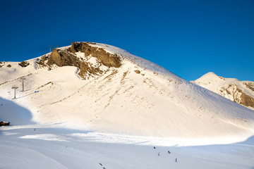 Natural scenery, snow on the high mountains in the cold winter of GRINDELWALD-FIRST TOP OF...
