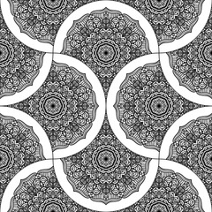 Abstract mandala fish scale seamless pattern. Ornamental tile, mosaic background. Floral patchwork infinity card. Arabic, Indian, ottoman motifs. Vector illustration.   © _aine_