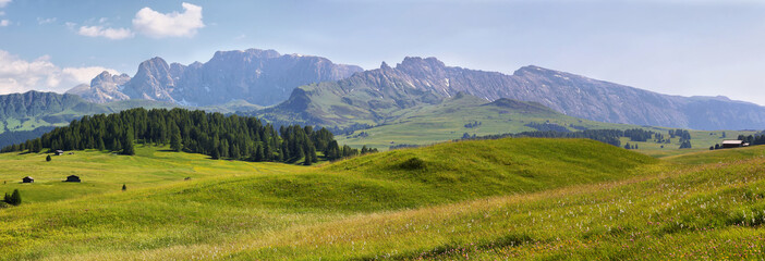 Mountain views from Alpe di Siusi or Seiser Alm, Dolomites Alps , Italy