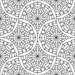 Abstract mandala fish scale seamless pattern. Ornamental tile, mosaic background. Floral patchwork infinity card. Arabic, Indian, ottoman motifs. Vector illustration.   © _aine_