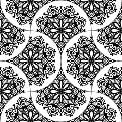 Abstract mandala fish scale seamless pattern. Ornamental tile, mosaic background. Floral patchwork infinity card. Arabic, Indian, ottoman motifs. Vector illustration.   © _aine_