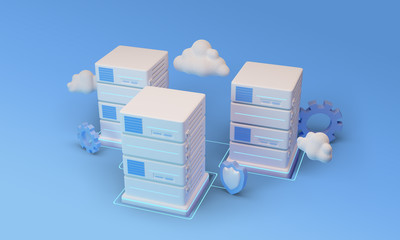 Cloud data center with hosting servers. Computer technology, network and database. 3d render