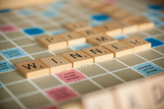 WOODBRIDGE, NEW JERSEY - October 9, 2018: A vintage Scrabble board game is shown with letter tiles