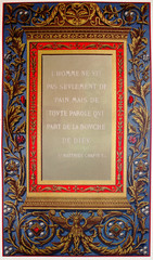 Phrase from Gospel, book Matthew 4:4 in a vintage book Les Evangiles, edited by Curmet, 1863, Paris