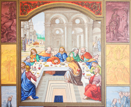 The Last Supper in a vintage book Les Evangiles, edited by Curmet, 1863, Paris