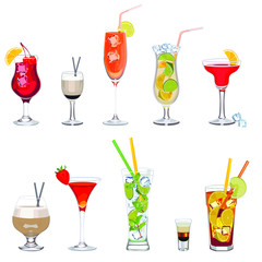 Bar drinks. Glasses with alcoholic cocktails.