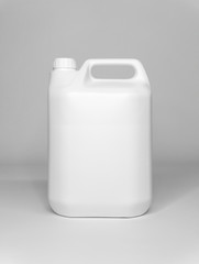 5 ltr / Litre White Plastic Container Containing Fluid Close Up