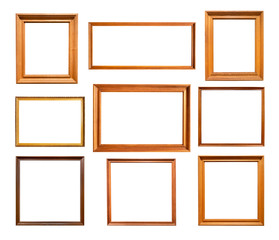 nine various simple wooden picture frames cutout