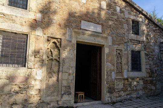 Feodosia, Crimea, Russia - September 26, 2019: Medieval Armenian Church of St. Sergius (Surb Sarkis) - in Feodosia. The famous painter Aivazovsky was baptized, married and buried here.
