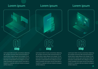 Isometric web banner Data Analysis and Statistics concept. Vector illustration business analytics, Data visualization.