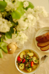 Shurpa soup, Lamb soup, oriental cuisine, close up