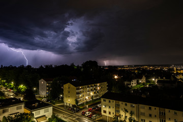 Thunderstorm, blitz, in Konstanz Germany during the night over the lake