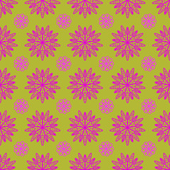 Naklejka na ściany i meble Yellow tile pattern seamless with pink floral ornaments for kitchen wallpaper or bathroom flooring. can be used as wrapping paper, fabric print, web page backdrop, card