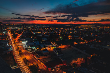 Ribeirao Preto city in Sao Paulo on a sunset day. Region of Presidente Vargas Avenue.