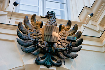 Coat of arms of Austria as Eagle bronze statue at Austrian Federal Chancellery, or...