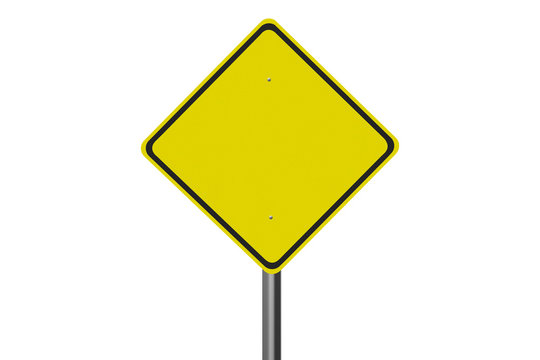 Yellow blank road sign isolated on white background.