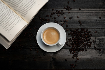 Coffee cup with book