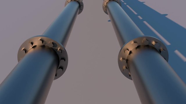 The camera slowly flies over the pipeline lines that cast a shadow. Seamless loop.