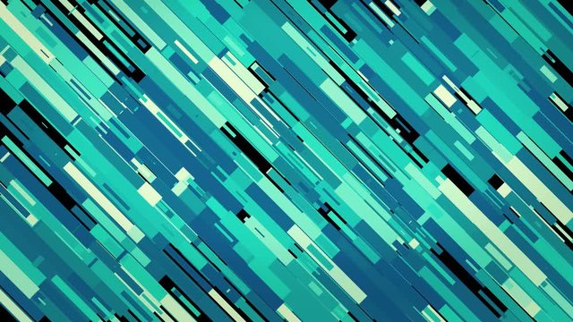 Abstract blue short lines flowing diagonally on black background, seamless loop. Animation. Beautiful stripes flowing into the same direction.