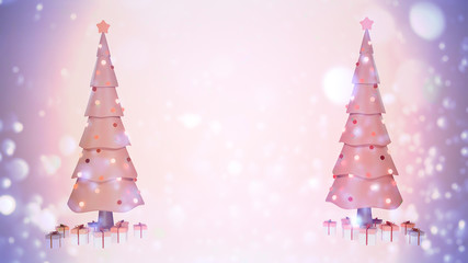 3D render of the Christmas tree design for the Christmas holidays, decorated with gift boxes and christmas tree with copy space.