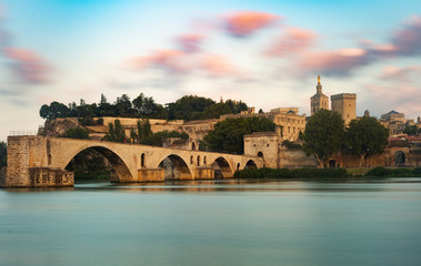Fototapeta na wymiar Avignon Bridge shot with a slow shutter speed at sunset