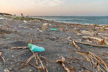 Fototapeta na wymiar Beach pollution after a hurricane