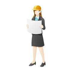 Business woman wear construction helmet and open the blueprint