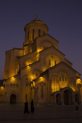 Fototapeta na wymiar Tbilisi Holy Trinity Cathedral, Sameba, Georgia in the evening, October 2019