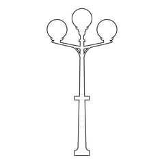 Outline street light silhouette isolated on white background. Vintage street lights. Elements for landscape construction. Vector illustration for any design.