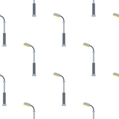 Seamless pattern with street lights cartoon isolated on white background. Modern and vintage street light. Elements for landscape construction. Vector illustration for design, web, wrapping paper.