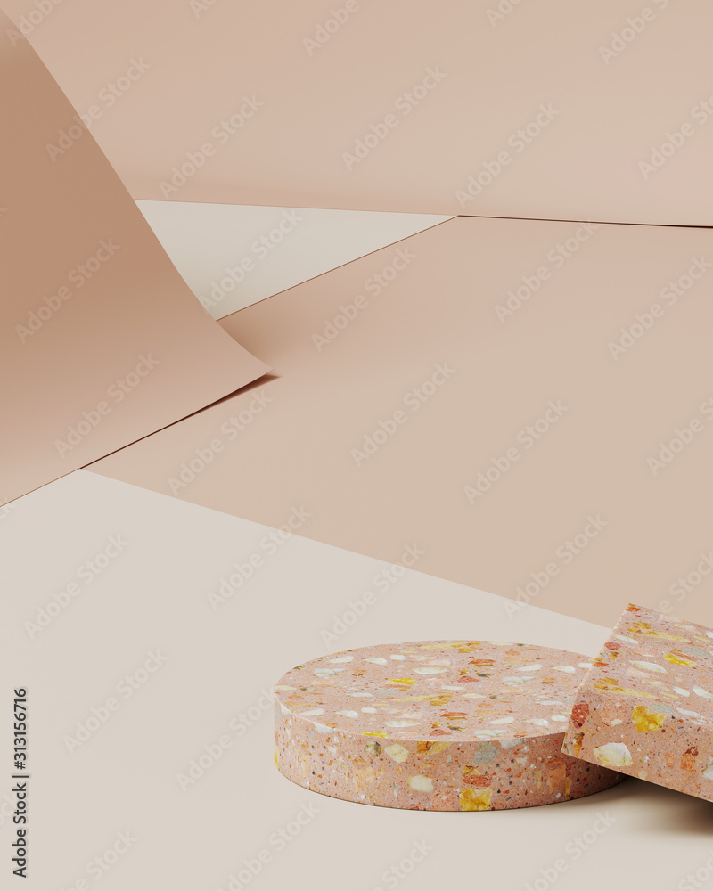 Poster minimal background for branding and product presentation. terrazzo on cream color paper roll backgro
