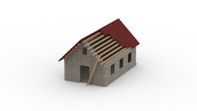 The symbol of the construction and repair of the roof of the house and improvement concept. Icon for repair service. Selling real estate, saving the loan market. Housing. 3d render. 3d illustration