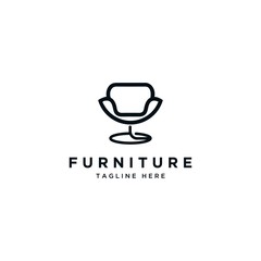 Furniture logo design icon vector template.Chair symbol in line art style