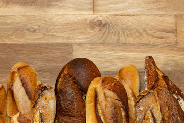 French baguettes. Fresh crisp bread. Copy space..