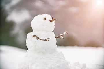 Christmas snowman on snow in winter