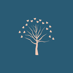 vector pink tree for Valentine's day with hearts instead of foliage for logos, backgrounds and design